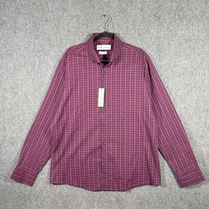 NWT Mizzen Main Leeward Trim Fit Red Blue Checkered Long Sleeve Shirt Size 2XL